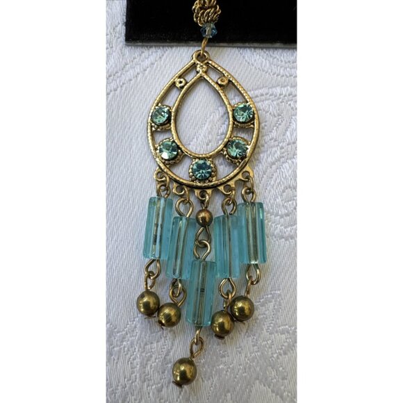 Nordstrom Sequin Pale Gold & Blue Beads Tassel Dangle Drop Earrings Teardrop NEW - Picture 2 of 10